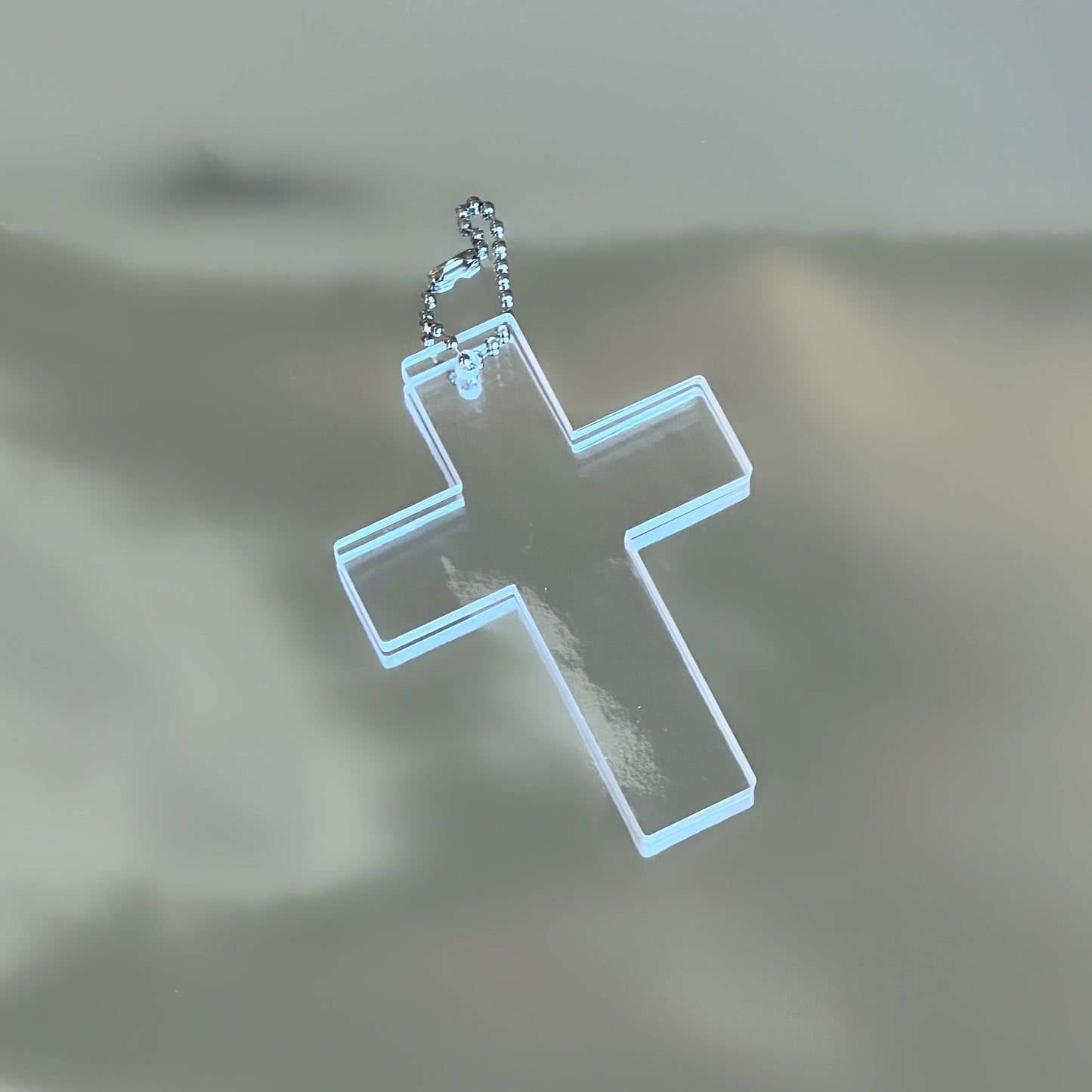 LARGE CLEAR CROSS KEYCHAIN
