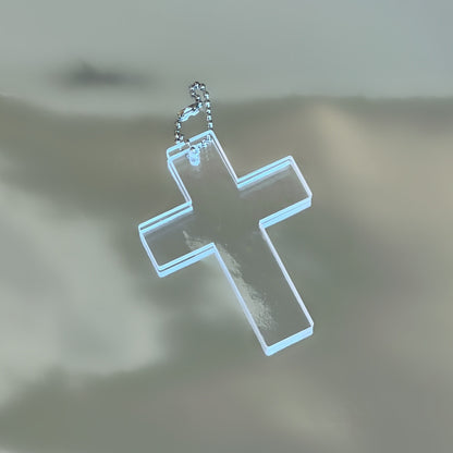 LARGE CLEAR CROSS KEYCHAIN