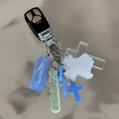 FROSTED BLUE CROSS CHARM KEYCHAIN