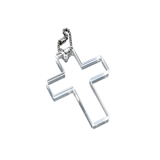 LARGE CLEAR CROSS KEYCHAIN