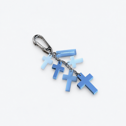 FROSTED BLUE CROSS CHARM KEYCHAIN