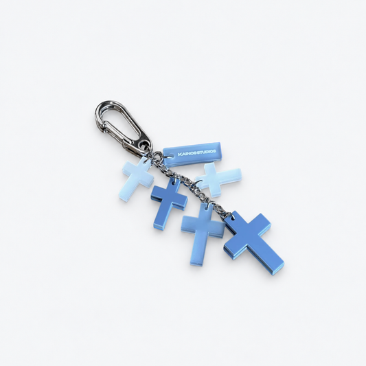 FROSTED BLUE CROSS CHARM KEYCHAIN