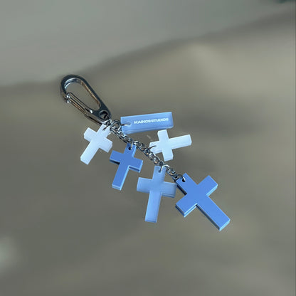 FROSTED BLUE CROSS CHARM KEYCHAIN