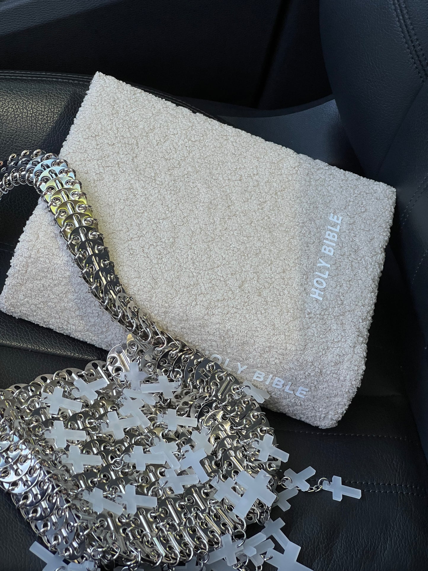WHITE OAT BOUCLÉ BIBLE COVER