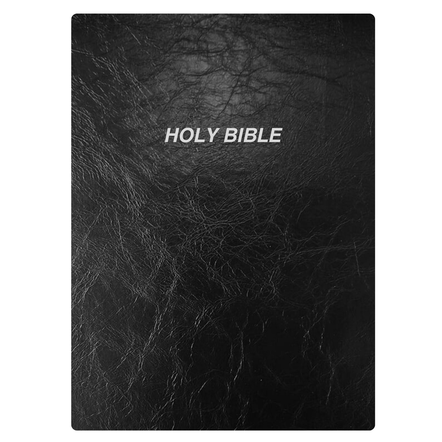 Glossy Black Leather Bible Cover with “Holy Bible” Embossed Text