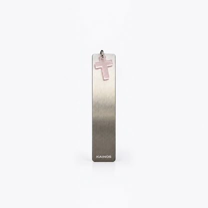 stainless steel bookmark with pink cross charm