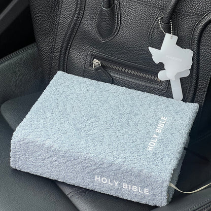 WHITE ICY BLUE BOUCLÉ BIBLE COVER