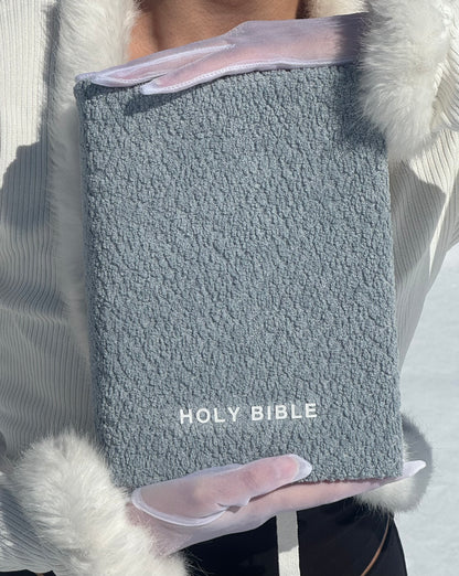 WHITE ICY BLUE BOUCLÉ BIBLE COVER