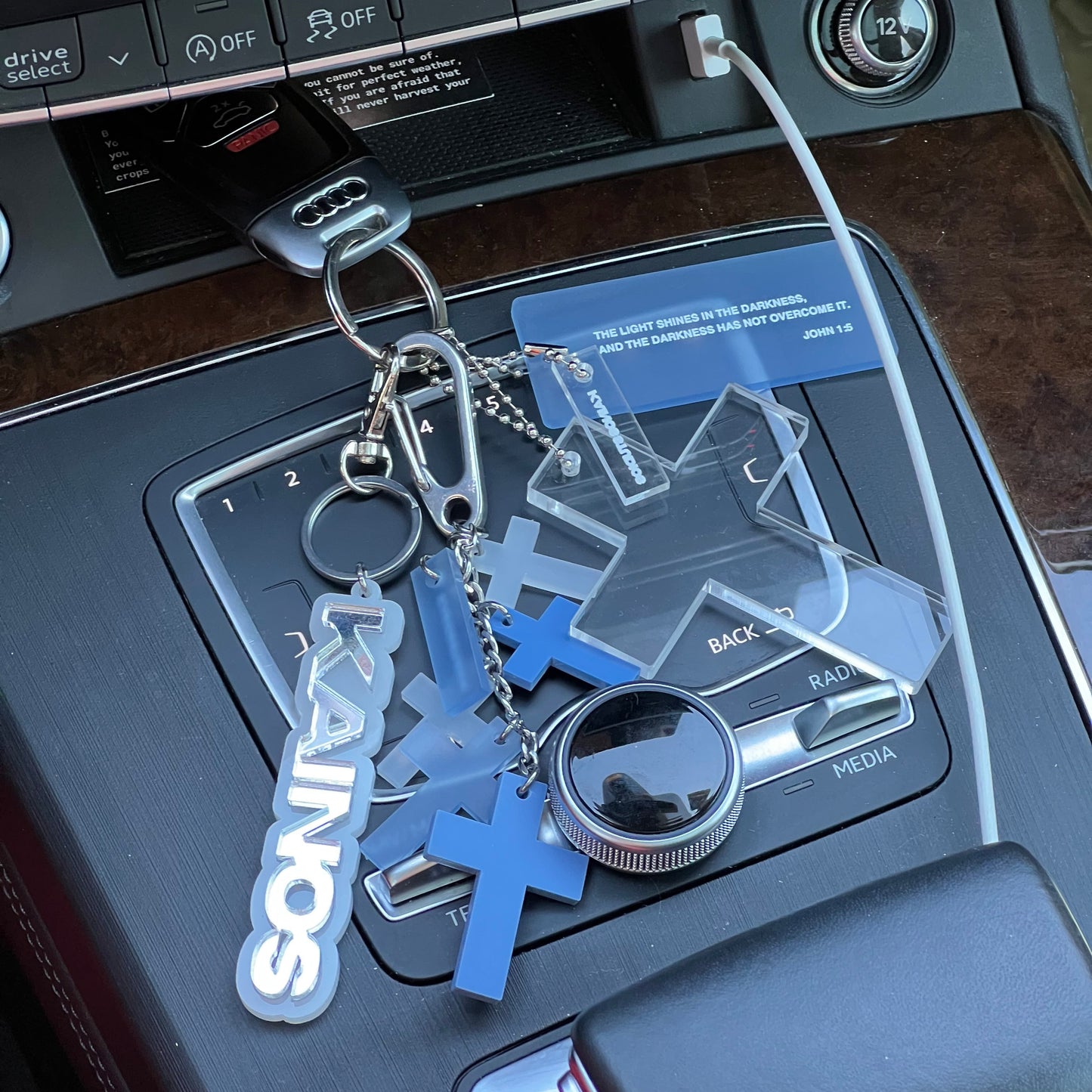 FROSTED BLUE CROSS CHARM KEYCHAIN