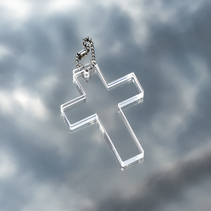 LARGE CLEAR CROSS KEYCHAIN