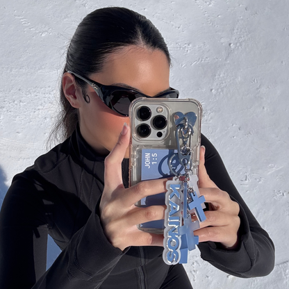 FROSTED BLUE CROSS CHARM KEYCHAIN